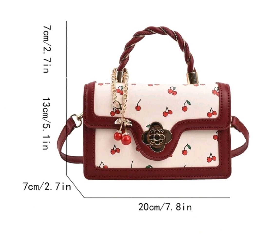 Cherry print - Square-Shaped PU Handbag