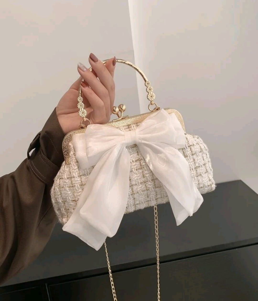 Vintage Handbag with Bow and Chain Strap