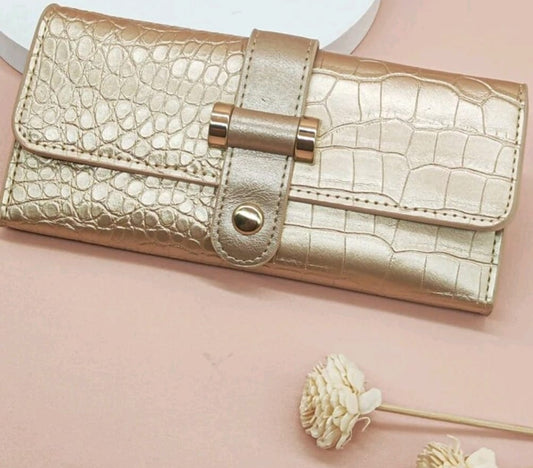 Metallic Crocodile Embossed Long Wallet