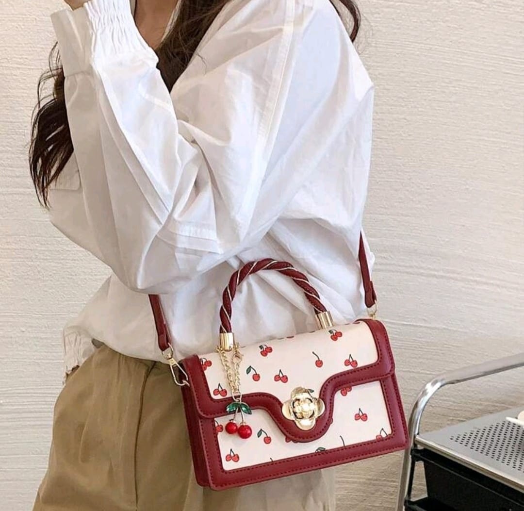 Cherry print - Square-Shaped PU Handbag